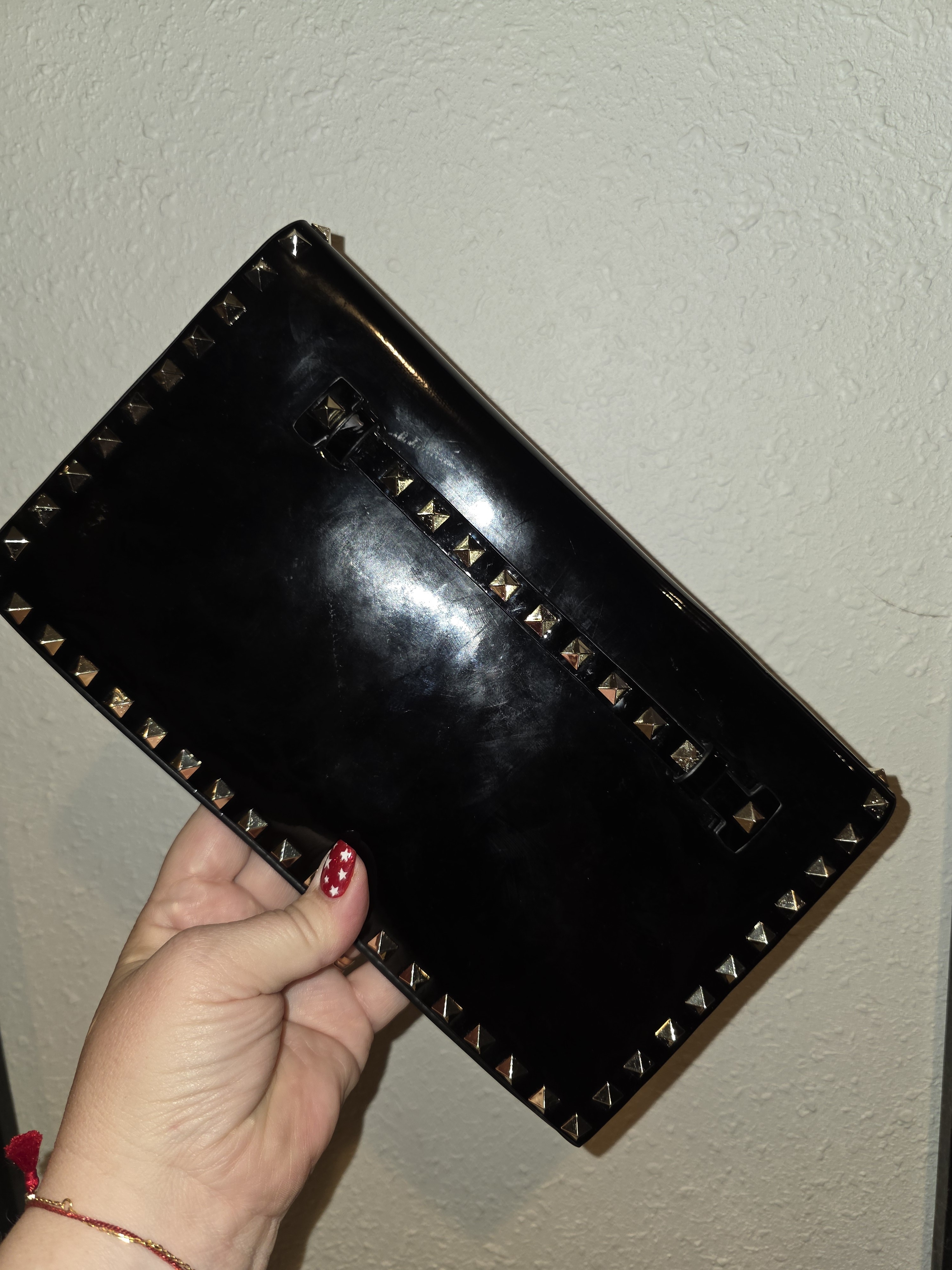 Valentino Black Patent Leather Rockstud Clutch